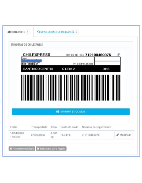 Módulo Integración Chilexpress PrestaShop - prestashop